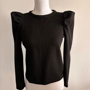 Zara Black Textured Puff Sleeve Blouse